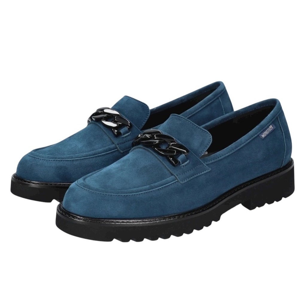 Mephisto NWOT‎ Salko Blue Suede Chain Loafer Women US 5.5